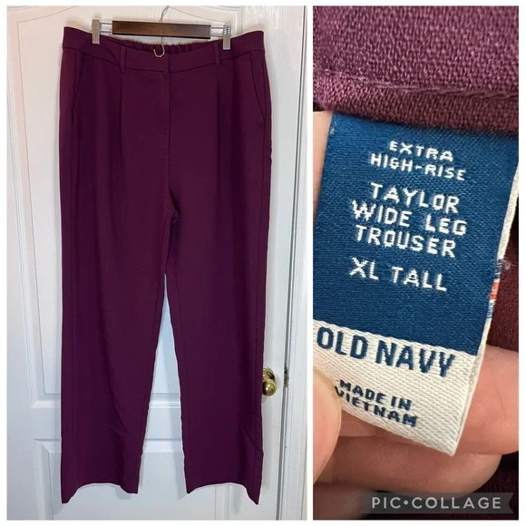 Old navy burgundy Extra High-Rise Taylor Wide Leg Trouser size XL tall - Picture 2 of 12